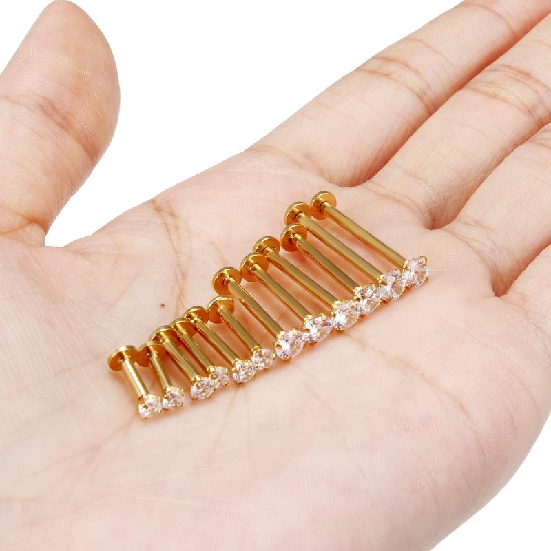 Ftovosyo 12Pcs 14G 16G Different Sizes Flat Back Stud Stainless Steel Labret Ashley Medusa Monroe Dimple Cheek Lip Rings Studs Piercing Jewelry for Women Men Bar Length 6mm-19mm - Image 3